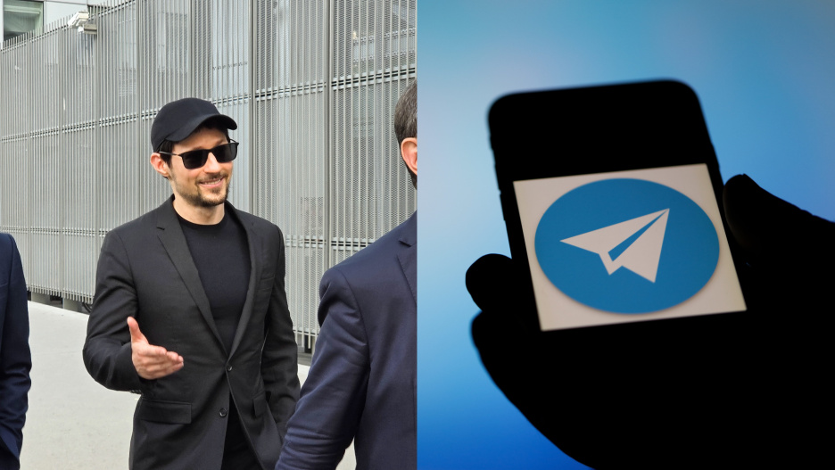 Pavel Durov, cofundador de la red Telegram (izda.)/Logotipo de Telegram (dcha.)