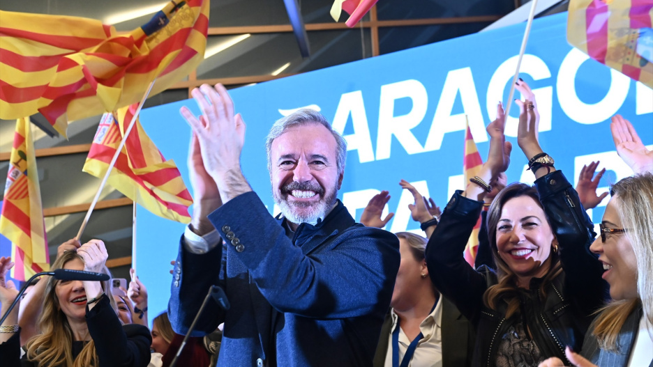 Jorge Azcón, candidato del PP, tras las elecciones en Aragón.