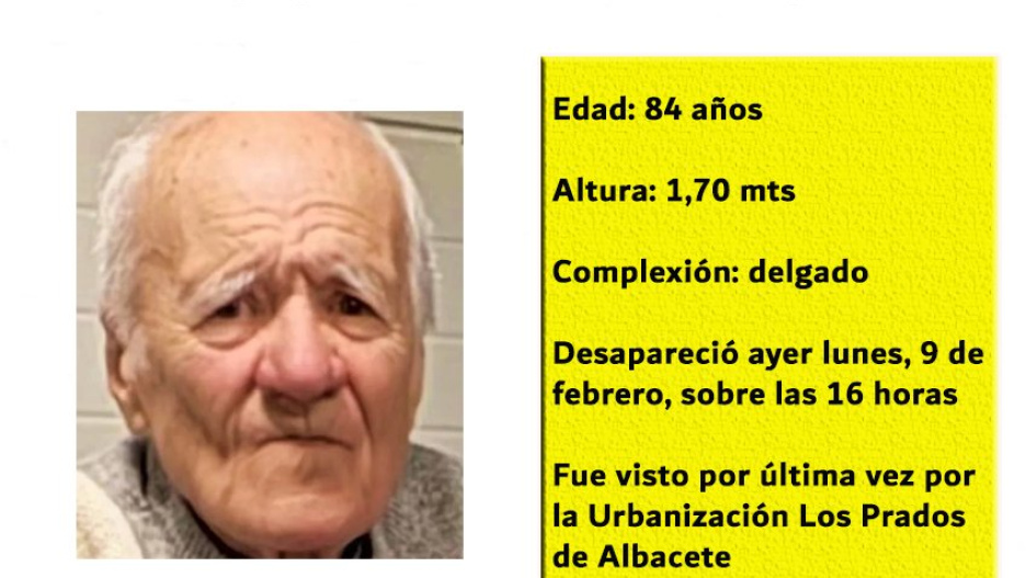 Buscan a un hombre desaparecido en Albacete.