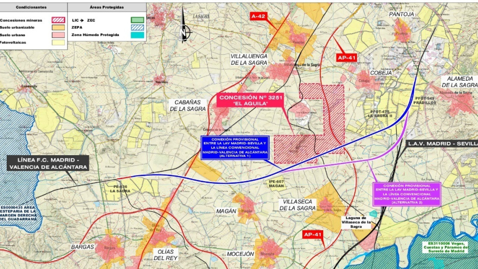Planta general de las alternativas (alternativa 1 en azul más al norte, alternativa 2 en magenta, más al sur).

REMITIDA / HANDOUT por MINISTERIO DE TRANSPORTES
Fotografía remitida a medios de comunicación exclusivamente para ilustrar la noticia a la que hace referencia la imagen, y citando la procedencia de la imagen en la firma
20/5/2026