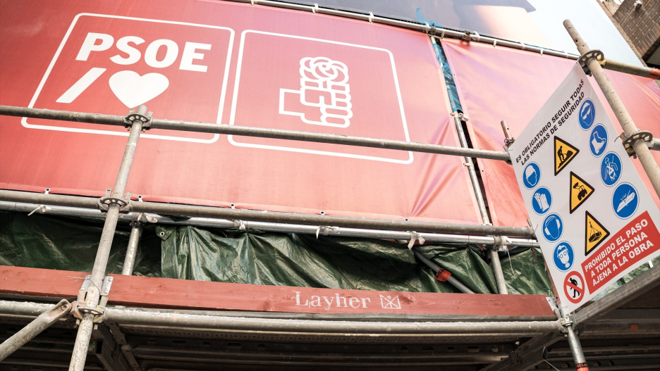 Fachada de la sede nacional del PSOE en Ferraz, a 27 de mayo de 2026, en Madrid (España).