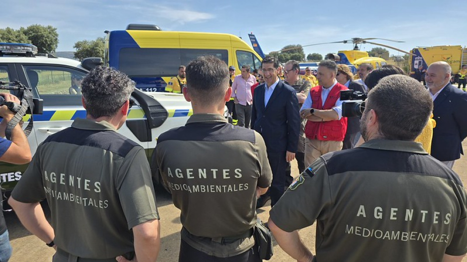 Alcoba de los Montes (Ciudad Real), 28 de mayo de 2026.- El vicepresidente segundo de Castilla-La Mancha, José Manuel Caballero, presenta, en la base helitransportada del Plan Infocam en Alcoba de los Montes, la campaña de extinción de incendios forestales en Castilla-La Mancha 2026.