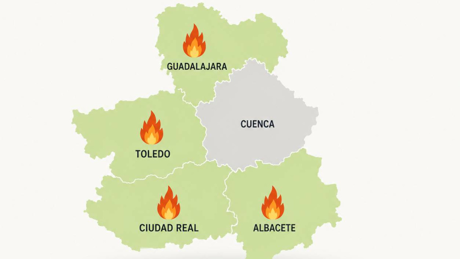 Varios incendios activos en diferentes provincias de Castilla-La Mancha