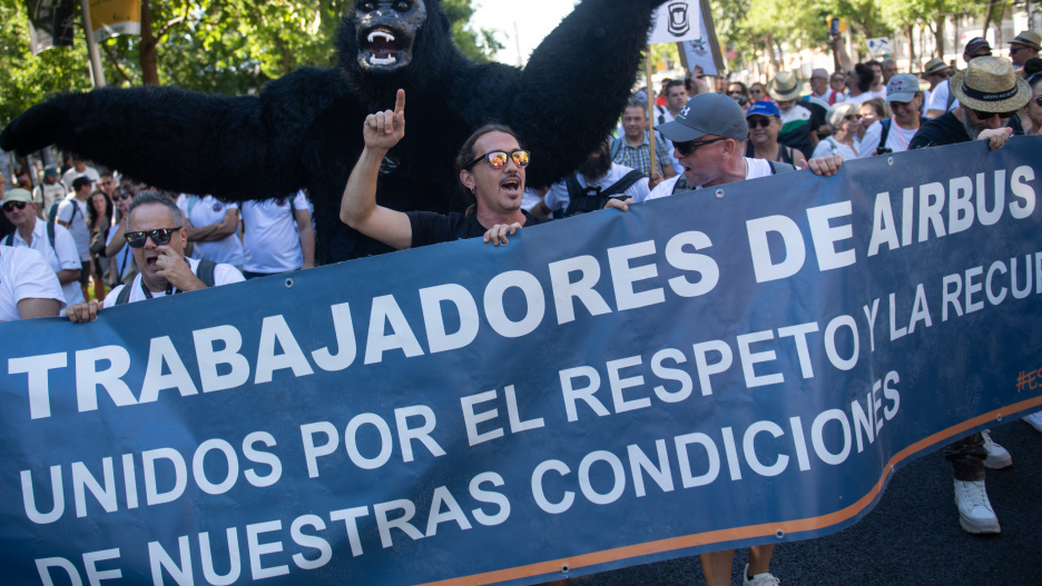Manifestación de empleados de Airbus, a 12 de septiembre de 2026, en Madrid