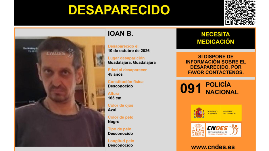 Cartel de búsqueda de Ioan Balea, desaparecido en Guadalajara