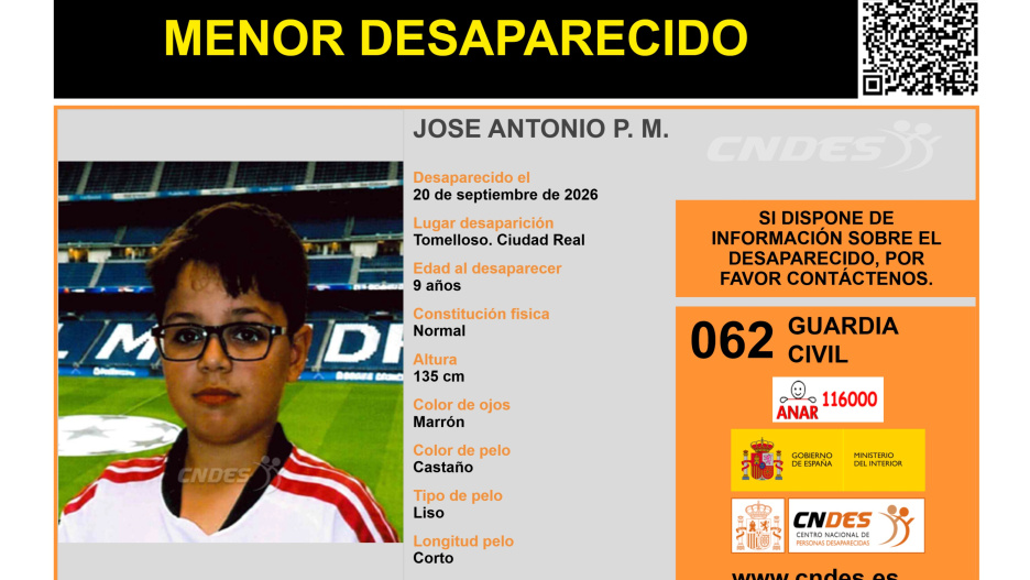 Cartel de la desaparición de un niño en Tomelloso (Ciudad Real)