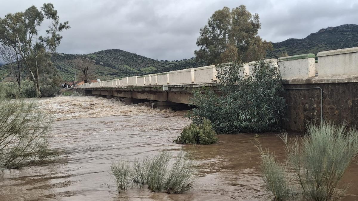 La crecida del río a su paso por Guadalmez provoca inundaciones: 